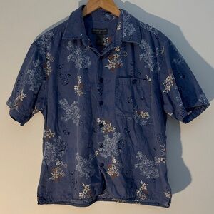 ✅ SADDLEBRED Vintage Short Sleeve Floral Print Button Down Hawaiian Shirt -Blue